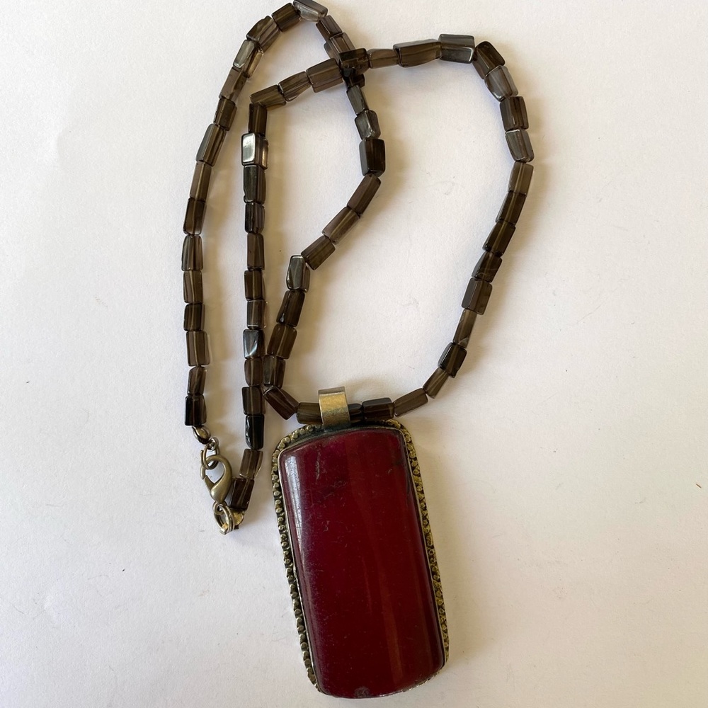 Raspberry Agate Smoky Quartz Necklace - Picture 2 of 16